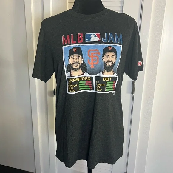 HOMAGE Black MLB Jam Brandon Crawford Belt San Francisco Giants Sports Tee Shirt - Picture 9 of 9